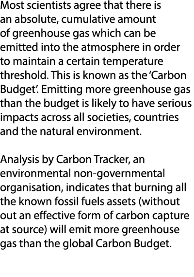 Most scientists agree that there is an absolute, cumulative amount of greenhouse gas which can be emitted into the at...